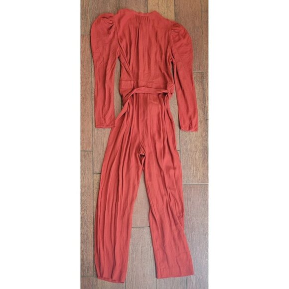 J CREW Puff Sleeve Casual Jumpsuit Straight Fit RED ORANGE Drapey Size 4 NEW - Picture 13 of 15